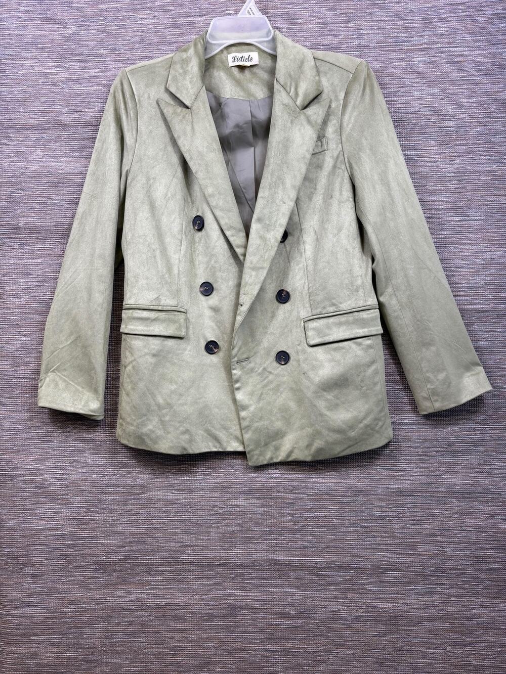 Article Blazer Womens M Green Double Breasted Stretch Woven Lined Jacket Office